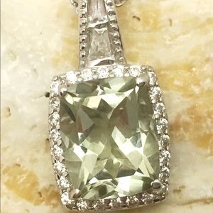 Prasiolite with Zircon Halo Necklace